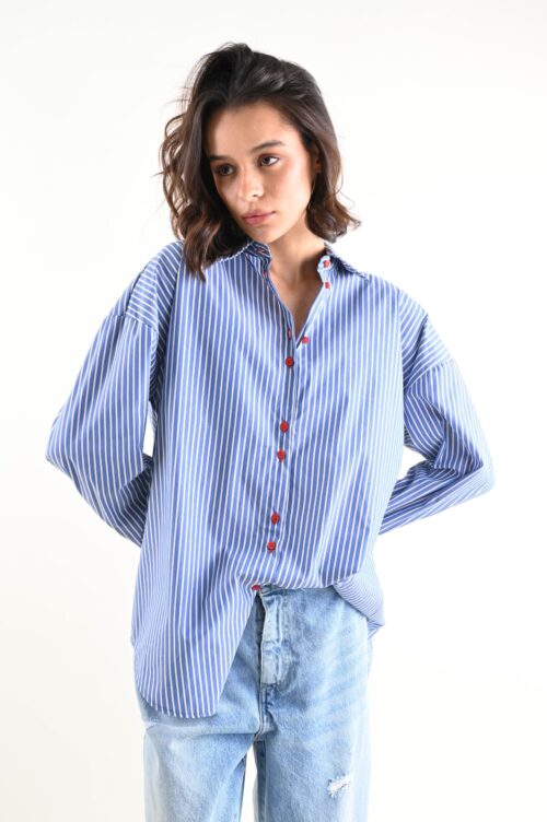 Alternative view of CAMICIA A RIGHE CON BOTTONI A CONTRASTO