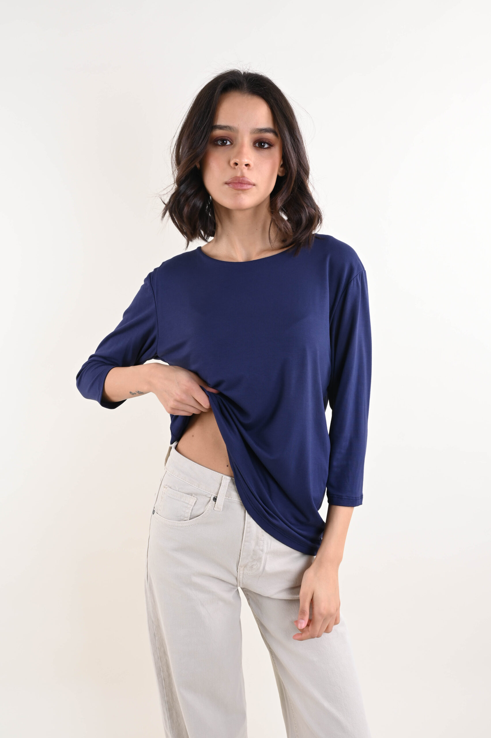 BM26111-06_BLU MAGLIA MANICA TRE QUARTI - Blue, TU