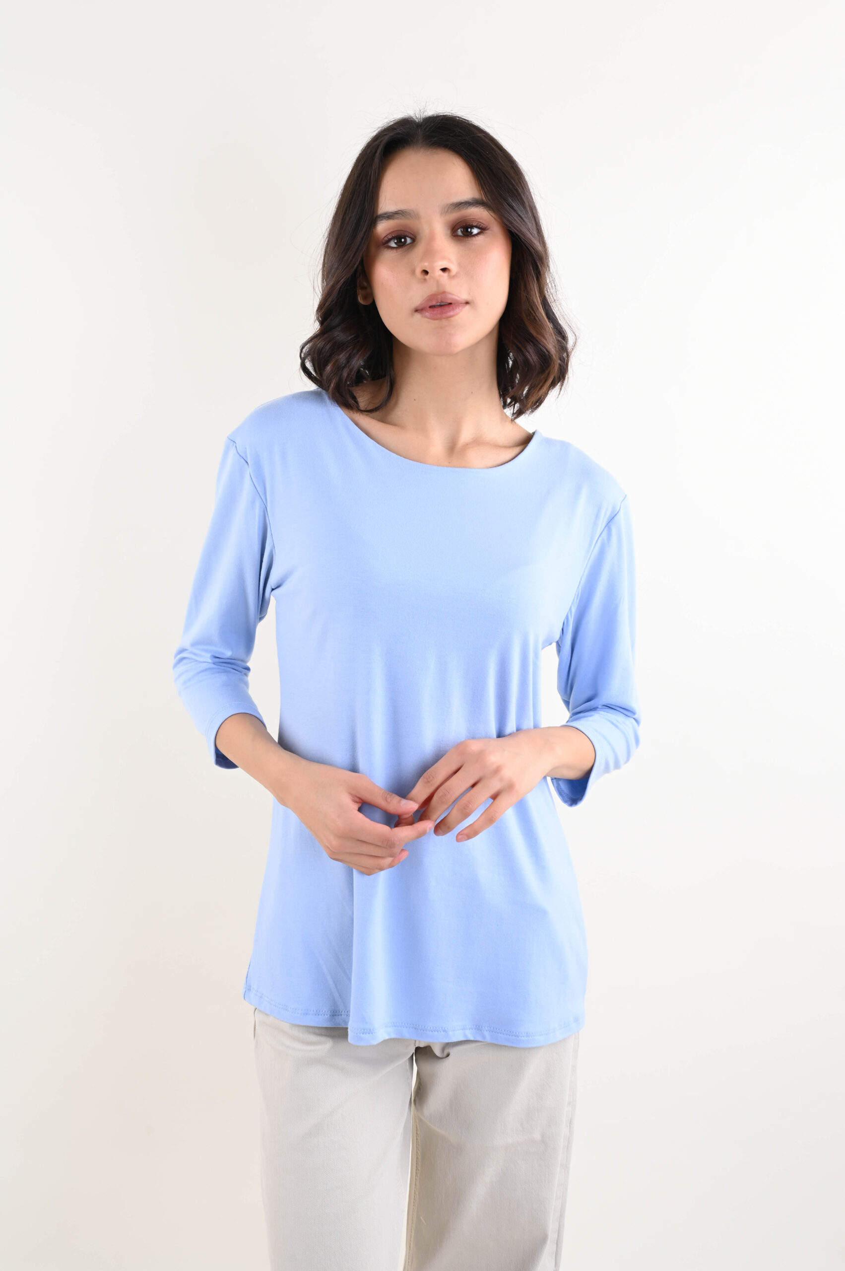 BM26111-06_CELESTE MAGLIA MANICA TRE QUARTI - Celeste, TU