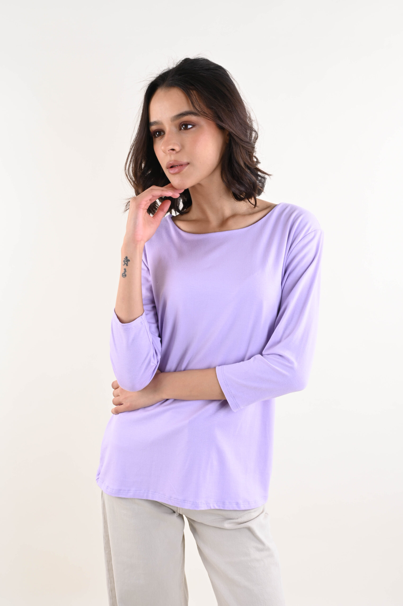 BM26111-06_LILLA MAGLIA MANICA TRE QUARTI - Lilac, TU