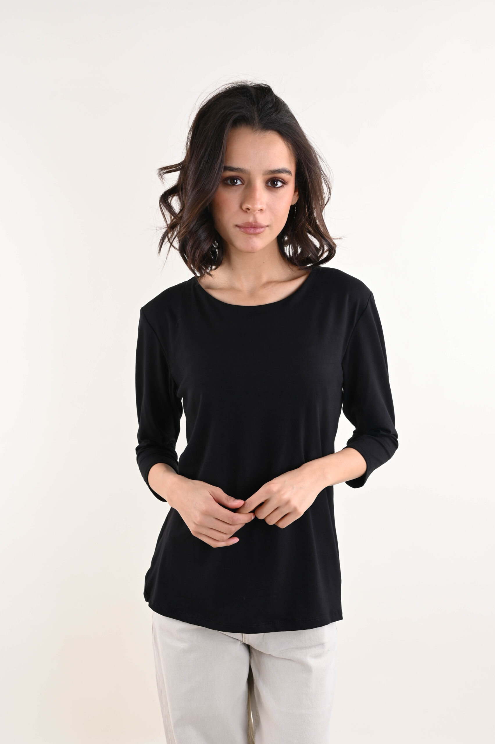 BM26111-06_NERO MAGLIA MANICA TRE QUARTI - Black, TU