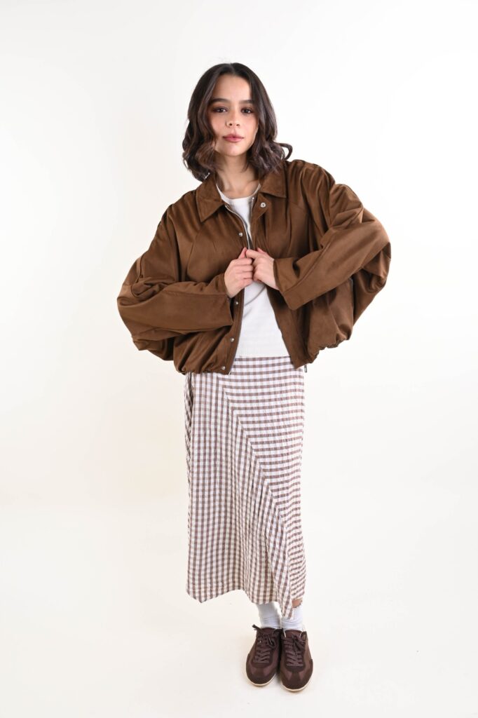 WRINKLED-EFFECT CHECKED SKIRT 