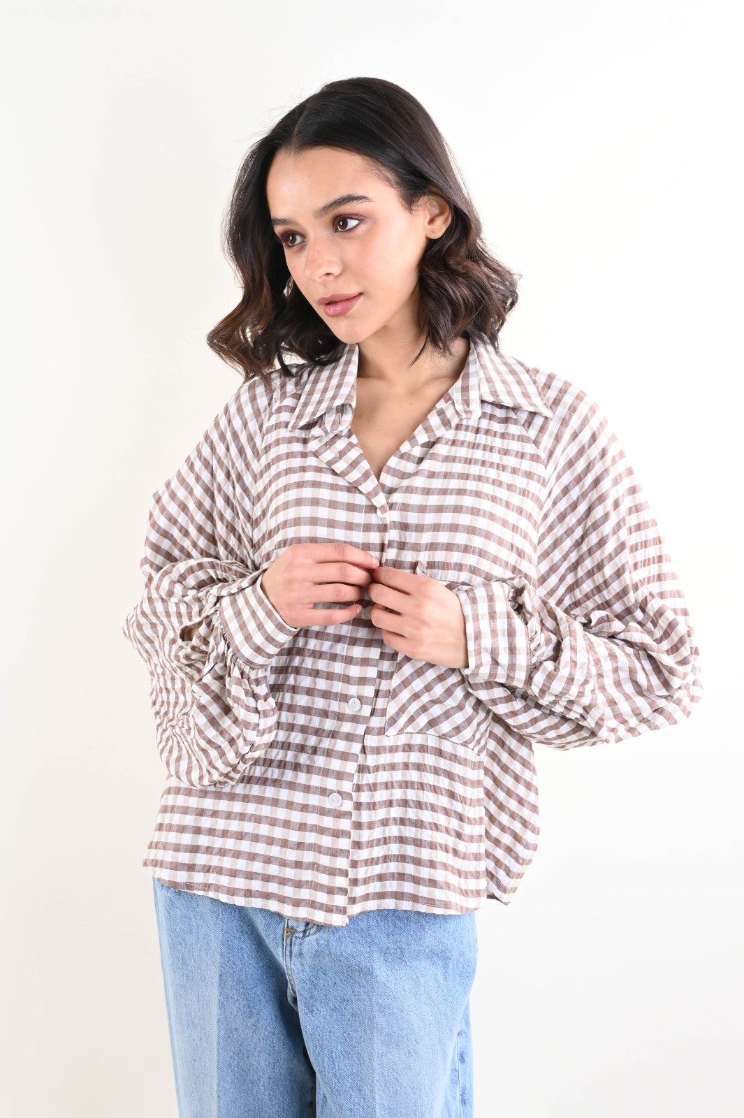 CAMICIA A QUADRI EFFETTO STROPICCIATO