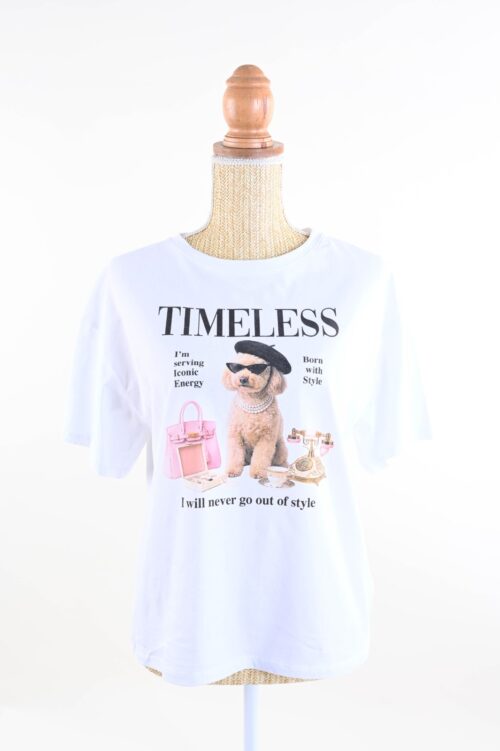 T-SHIRT STAMPA "TIMELESS" CON BARBONCINO