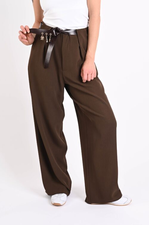 PANTALONI A GAMBA AMPIA CON CINTURA