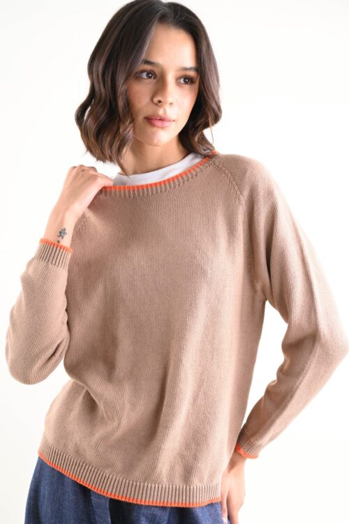 MAGLIONCINO GIROCOLLO CON POLSI E COLLO A CONTRASTO