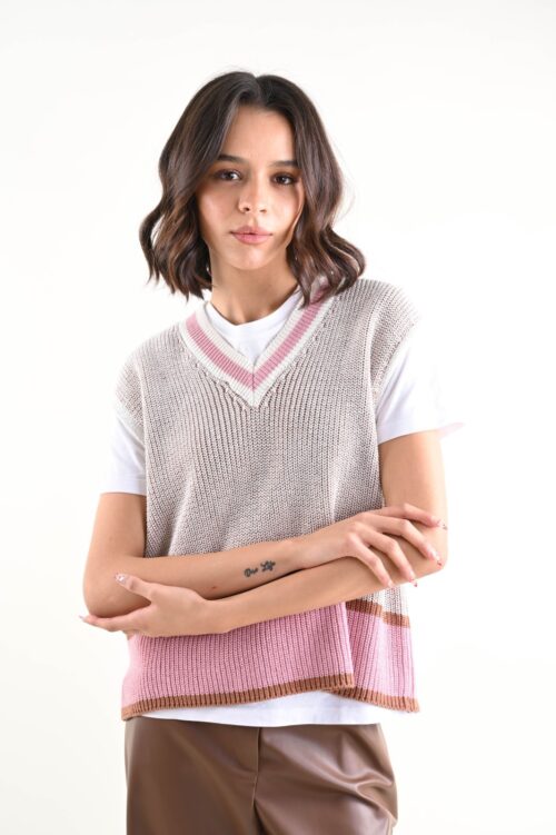 GILET IN MAGLIA SCOLLO A V A COSTINE