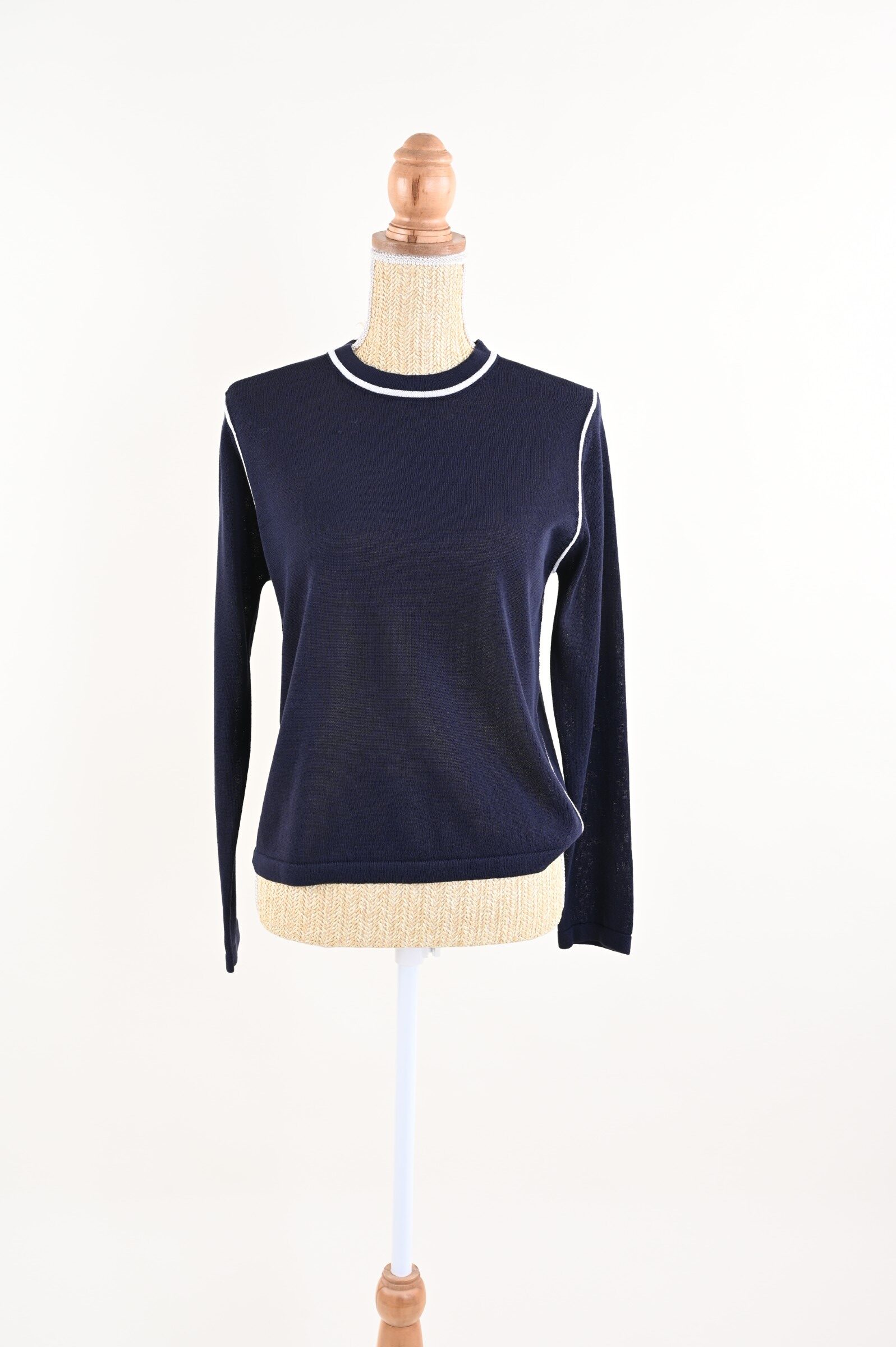 DSC_9966 MAGLIA LEGGERA A MANICHE LUNGHE CON PROFILI A CONTRASTO - Blu, TU