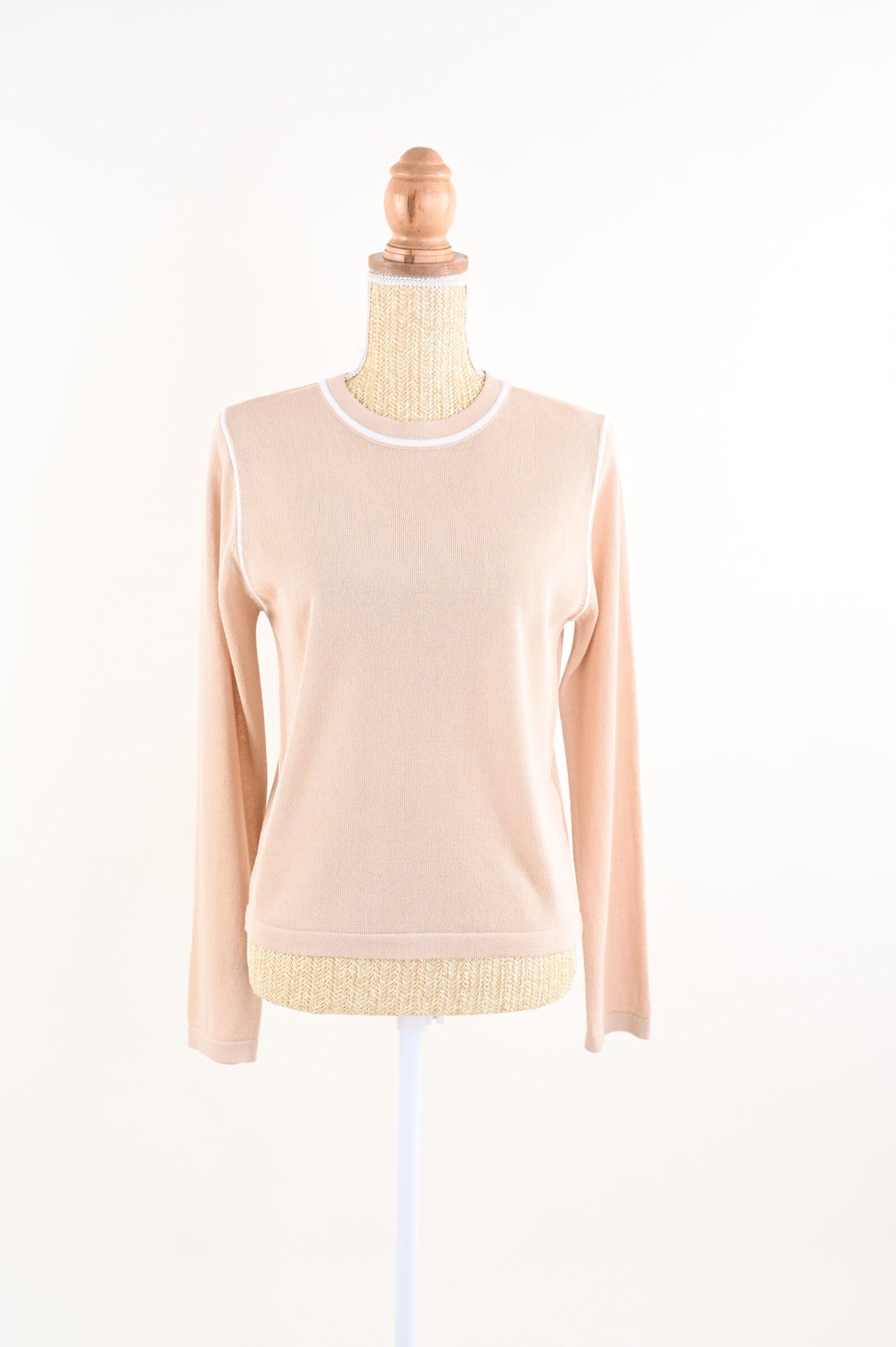 DSC_9972 MAGLIA LEGGERA A MANICHE LUNGHE CON PROFILI A CONTRASTO - Beige, TU