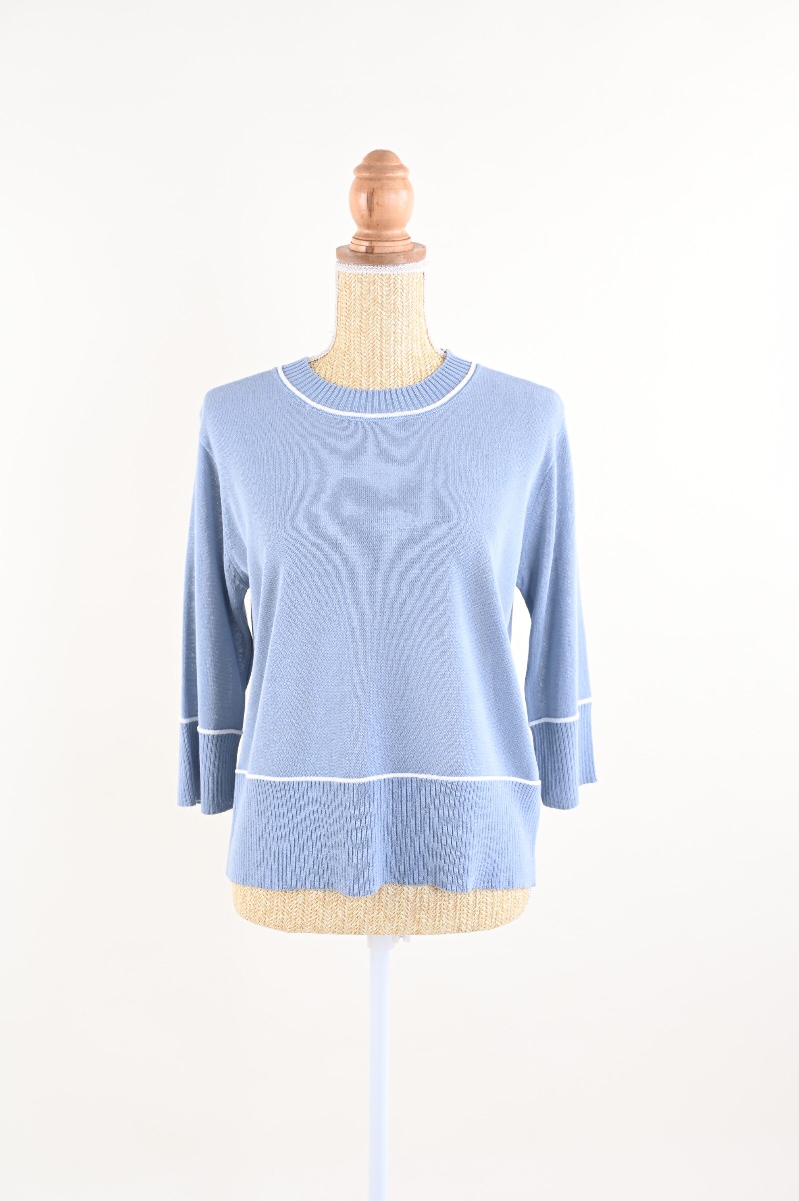 DSC_9978 MAGLIA PROFILI A CONTRASTO CON MANICHE A TRE QUARTI - Azzurro, TU