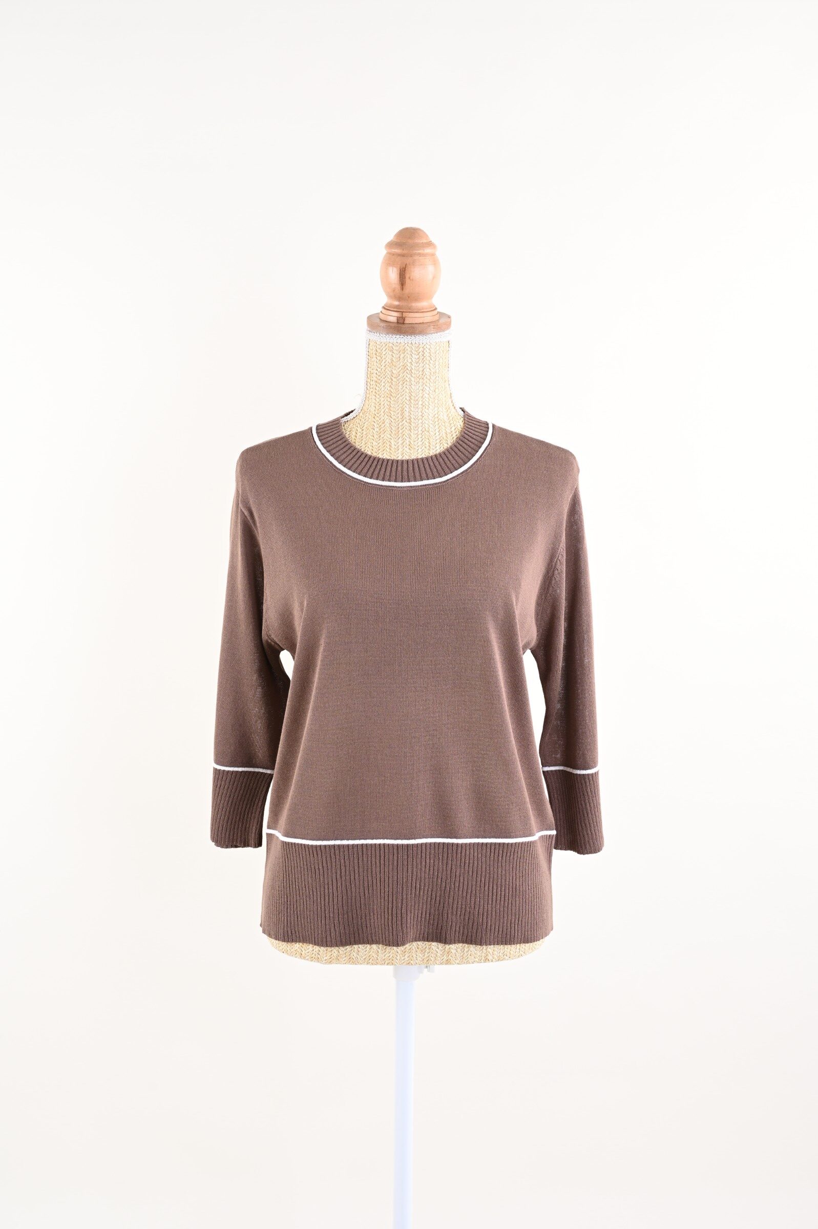 DSC_9983 MAGLIA PROFILI A CONTRASTO CON MANICHE A TRE QUARTI - Choco, TU