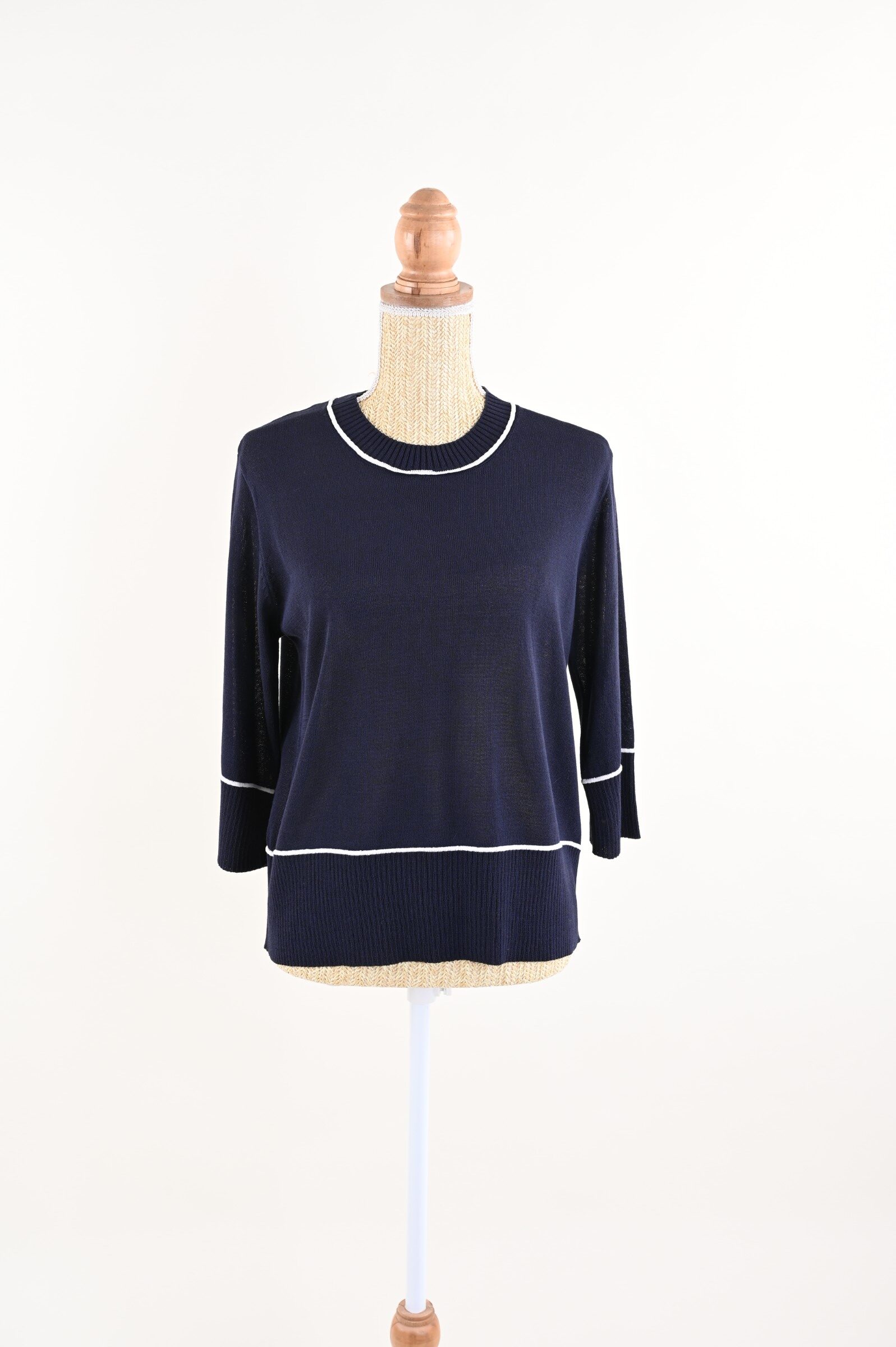 DSC_9989 MAGLIA PROFILI A CONTRASTO CON MANICHE A TRE QUARTI - Blu, TU