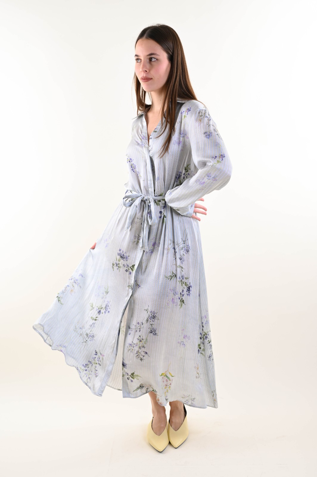 ABITO CHEMISIER A RIGHE FANTASIA FLOREALE