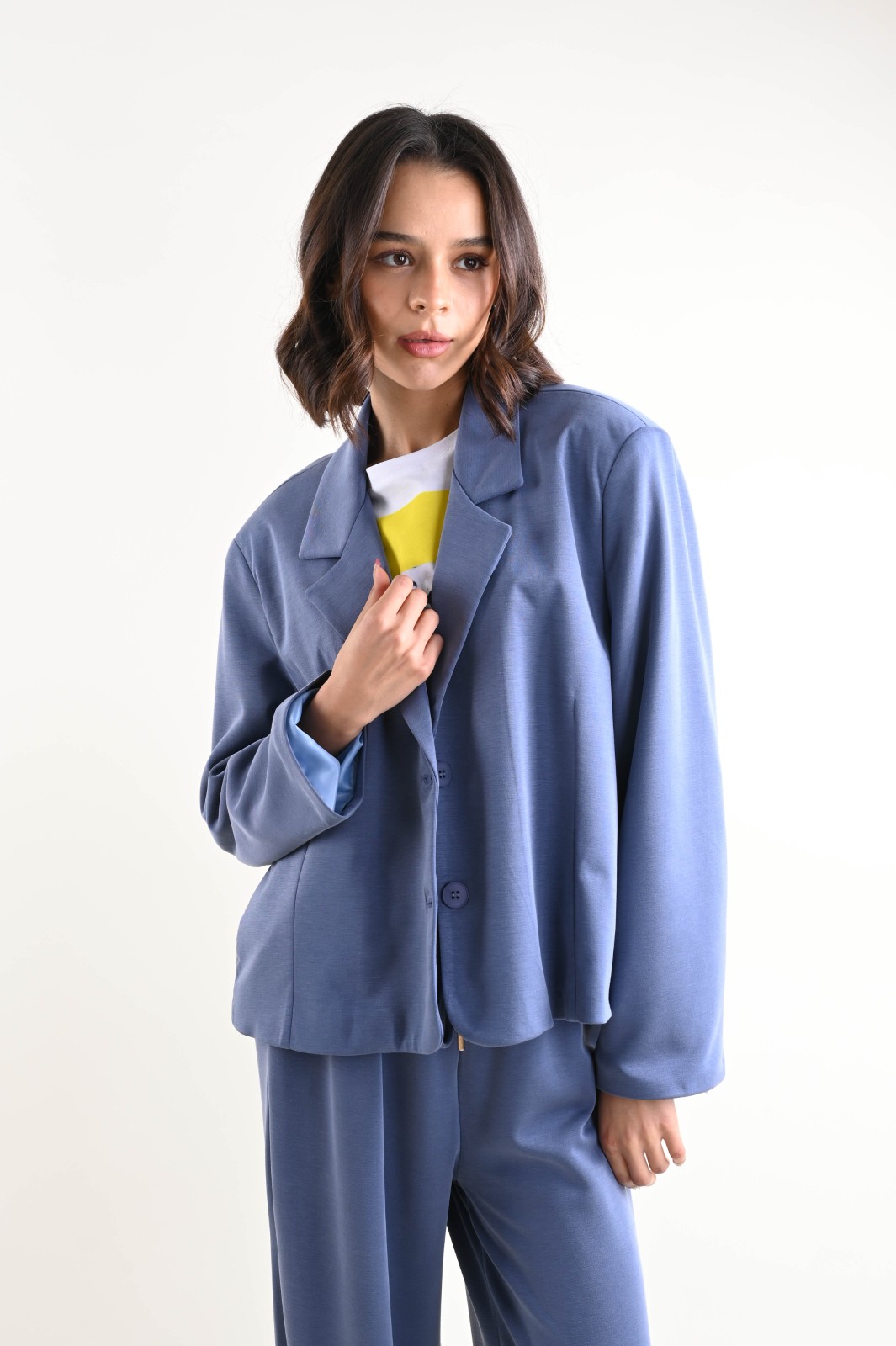 ESGI237-06_DENIM BLAZER CORTO DAL TAGLIO ESSENZIALE - Denim, TU