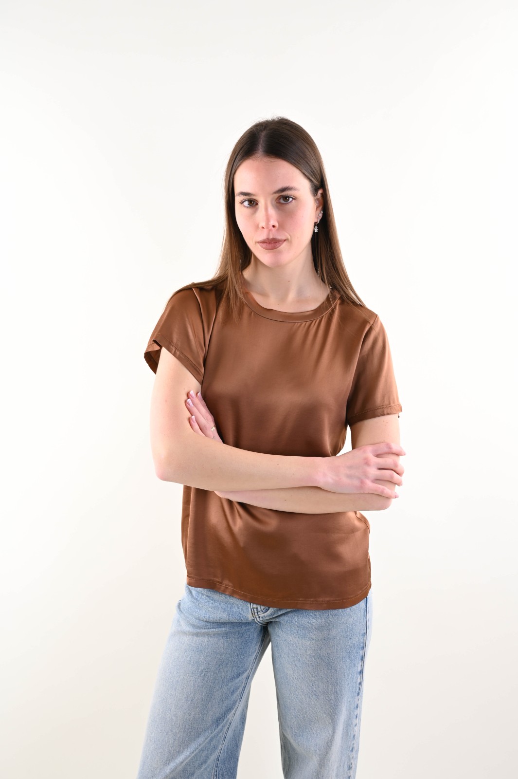 FLG128B-06_COGNAC T-SHIRT SATIN - Cognac, XL
