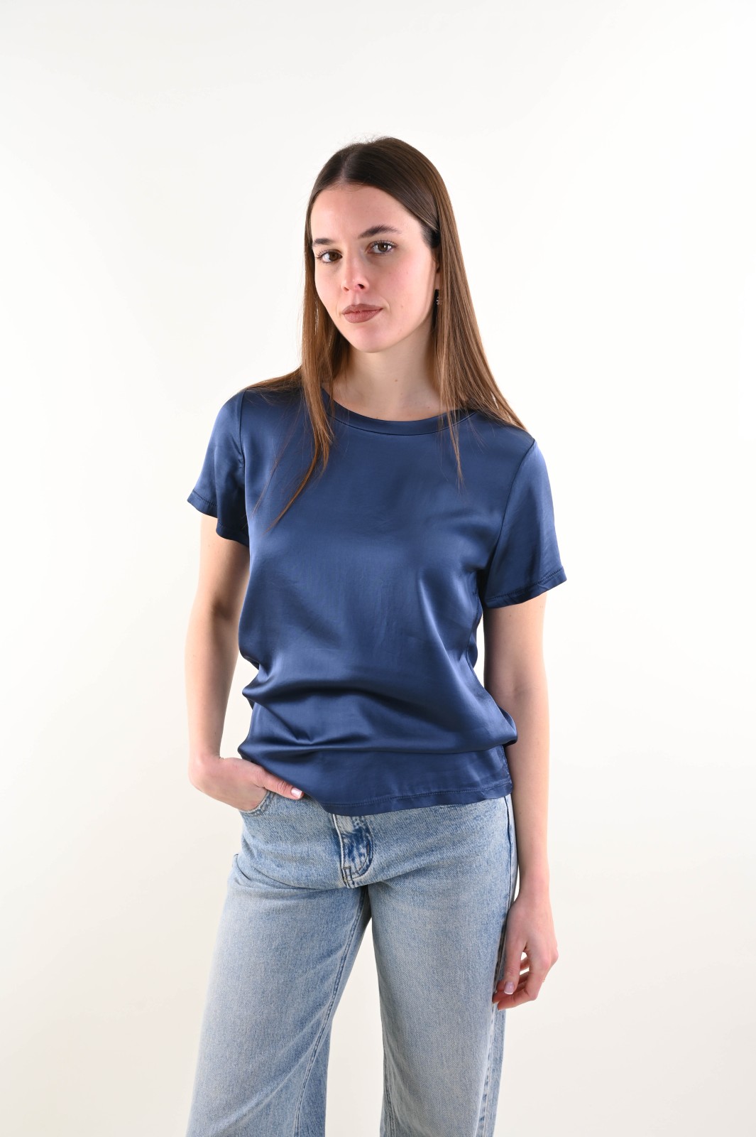 FLG128B-06_DENIM T-SHIRT SATIN - Denim, XL