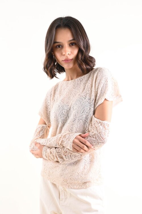 MAGLIA IN PIZZO CON MANICHE RIMOVIBILI