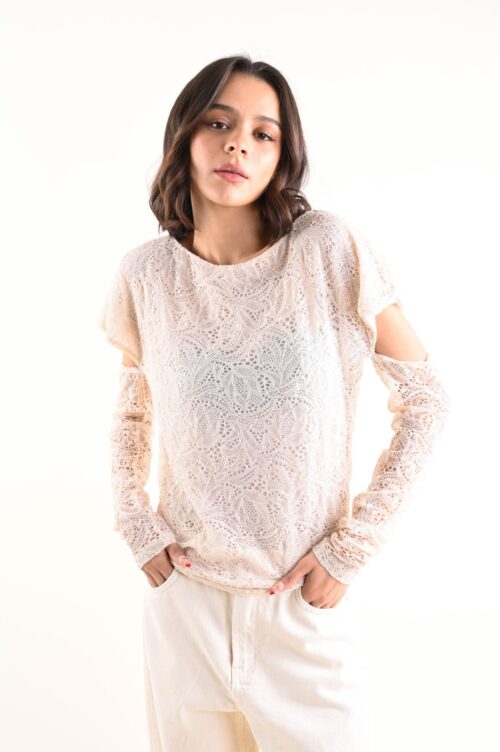 Alternative view of MAGLIA IN PIZZO CON MANICHE RIMOVIBILI