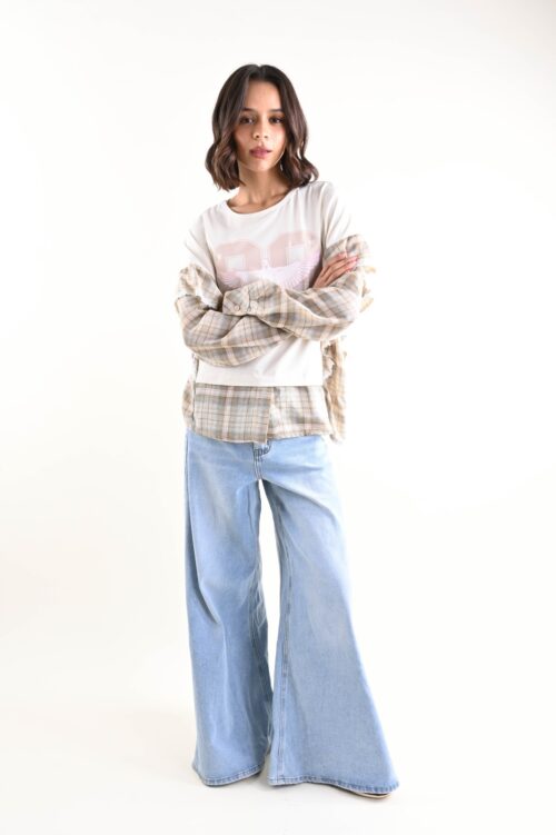 JEANS WIDE-LEG A VITA ALTA