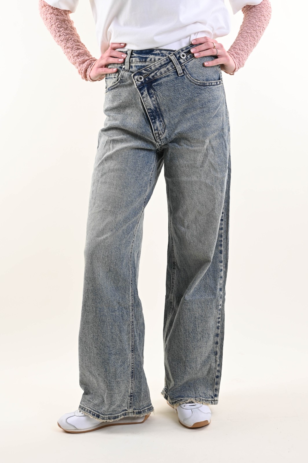 O175085-06_BLU-LIGHT-JEANS JEANS DONNA A VITA ALTA CON CHIUSURA INCROCIATA - Blu light jeans, XL