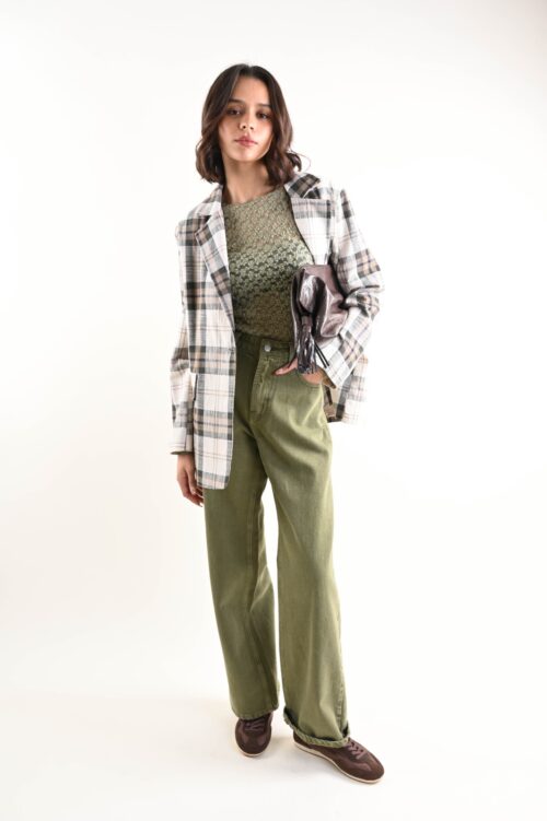 Alternative view of GIACCA A QUADRI MONOPETTO CON DETTAGLIO GIOIELLO