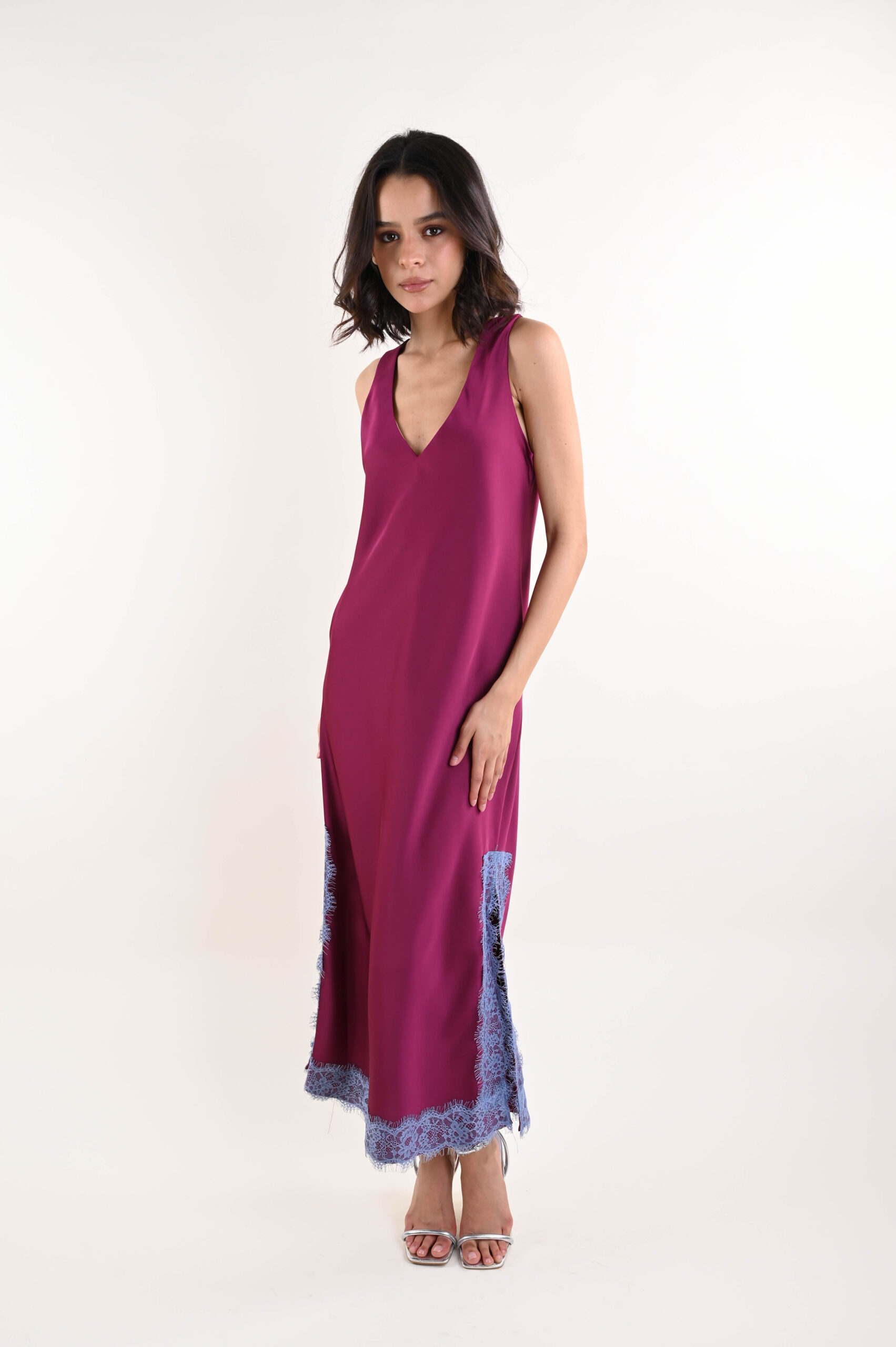 PKA1519-06_SANGRIA ABITO CON SCOLLO A V E INSERTO IN PIZZO - Sangria, S