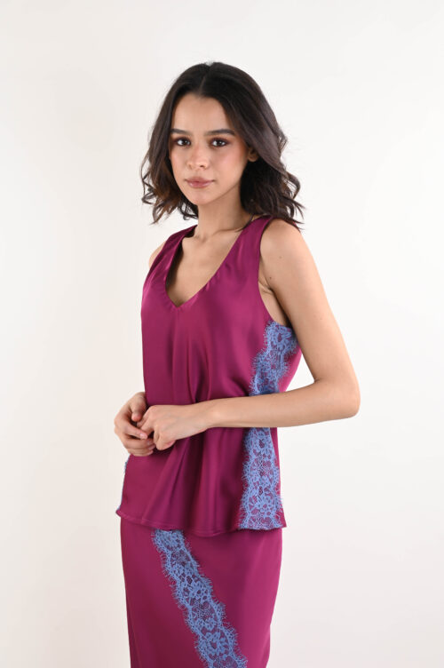 TOP DONNA CON SCOLLO A V E INSERTO IN PIZZO