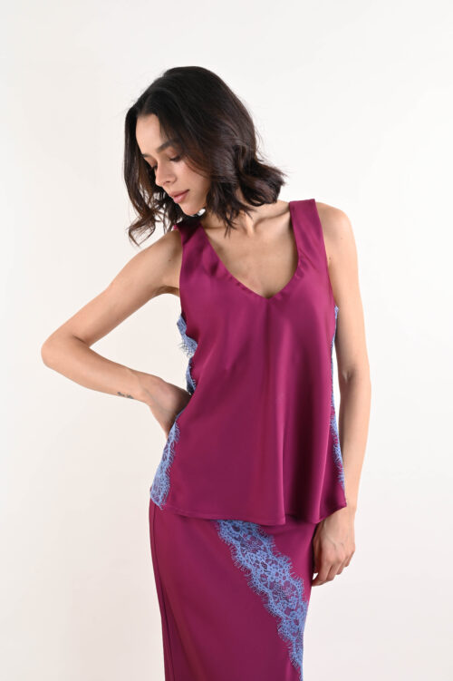 Alternative view of TOP DONNA CON SCOLLO A V E INSERTO IN PIZZO