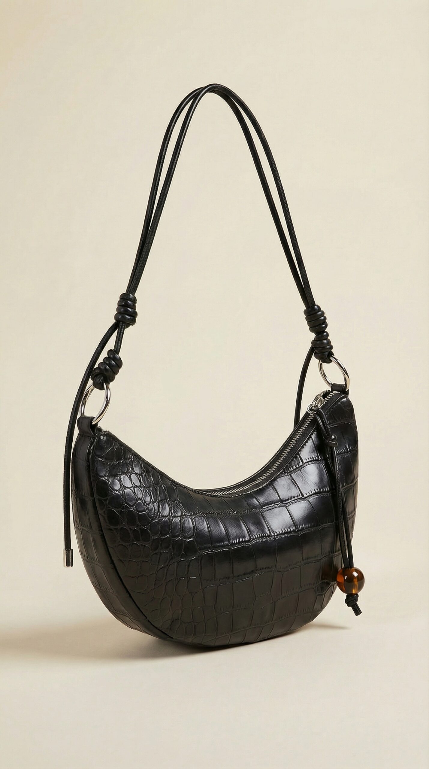 BORSA A SPALLA CON NODI DECORATIVI E CHIUSURA A ZIP - Schwarz, TU