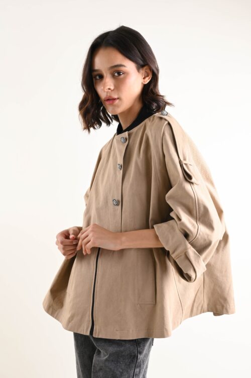 Alternative view of TRENCH CORTO CON COLLETTO A CONTRASTO E BOTTONI DECORATIVI