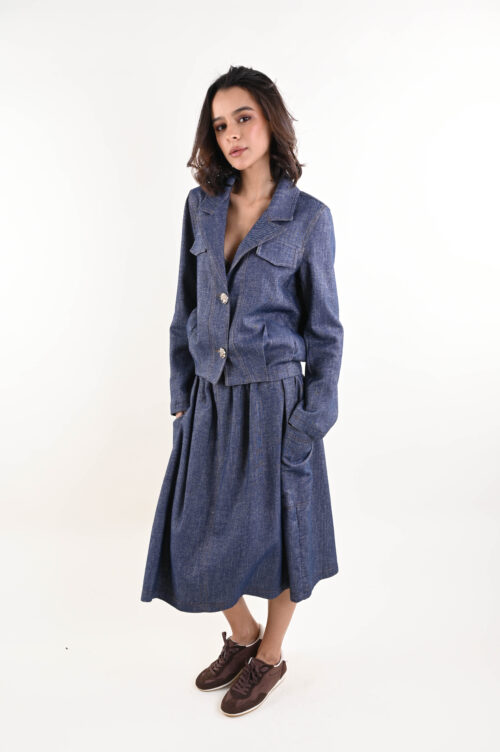 Alternative view of GONNA MIDI DENIM CON CINTURA E TASCHE