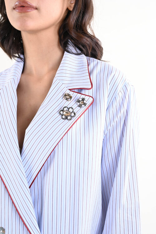 Alternative view of GIACCA A RIGHE CON SPILLA E FINITURE A CONTRASTO