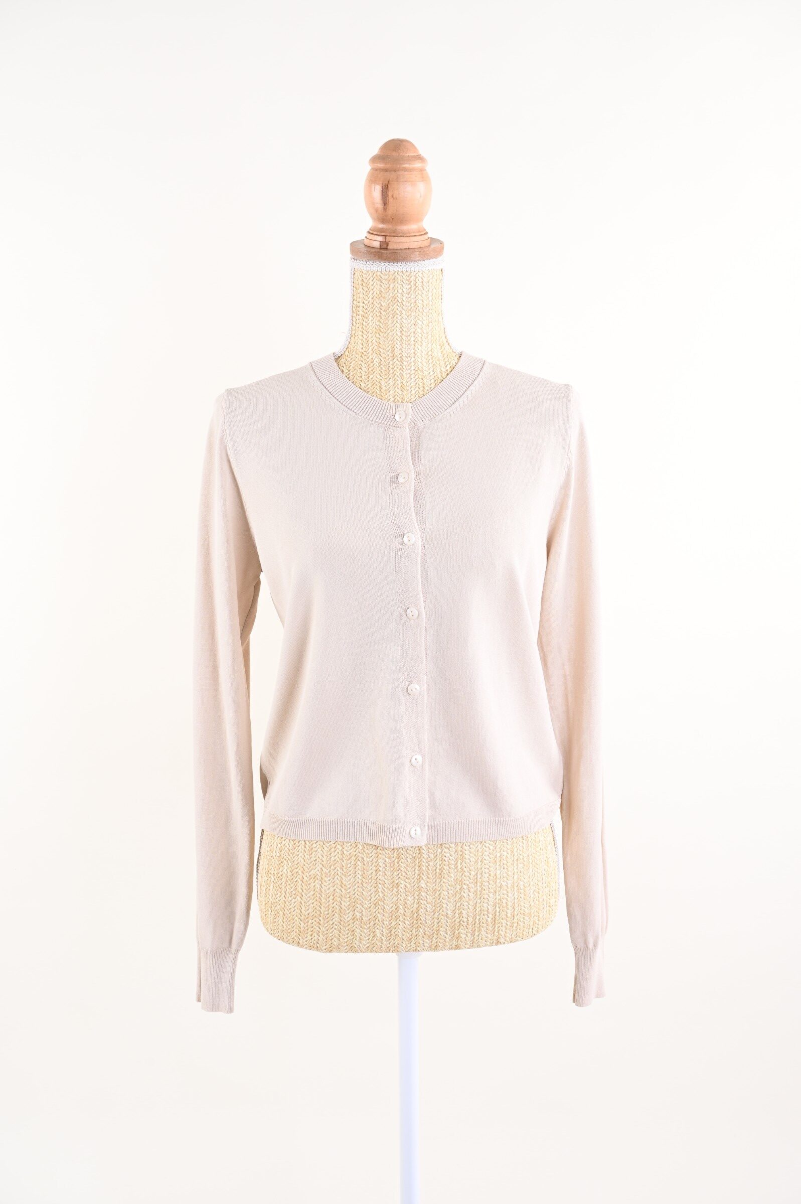 U417-06_BEIGE CARDIGAN GIROCOLLO CON CHIUSURA A BOTTONI - Beige, TU