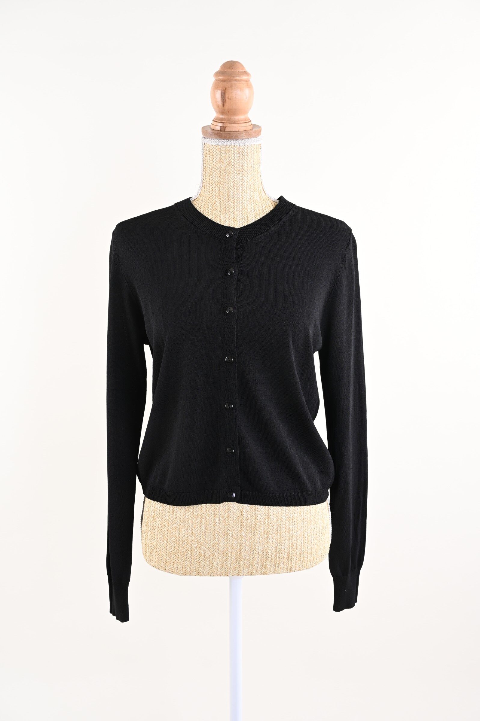 U417-06_NERO CARDIGAN GIROCOLLO CON CHIUSURA A BOTTONI - Black, TU