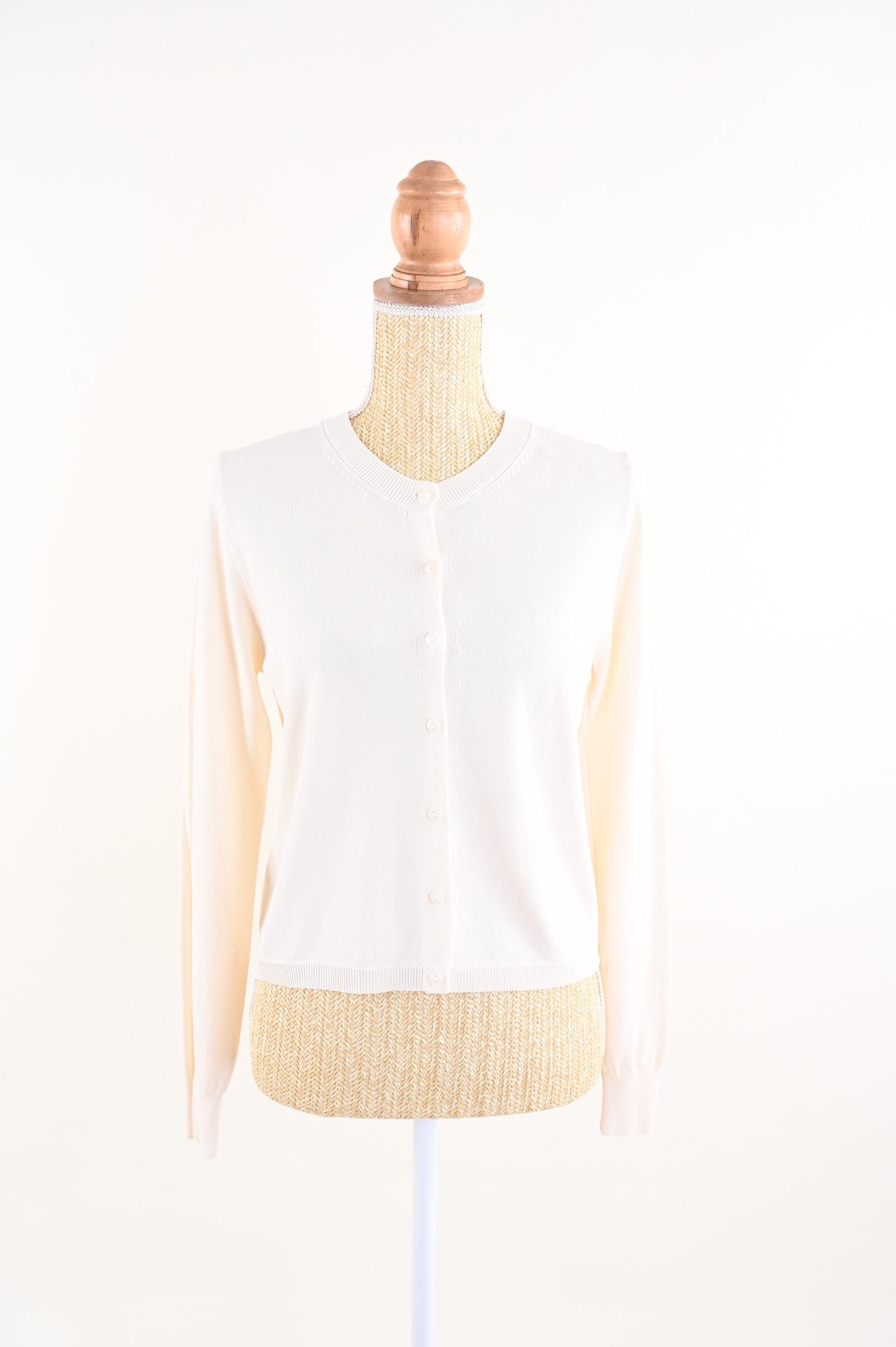 U417-06_PANNA CARDIGAN GIROCOLLO CON CHIUSURA A BOTTONI - Cream, TU