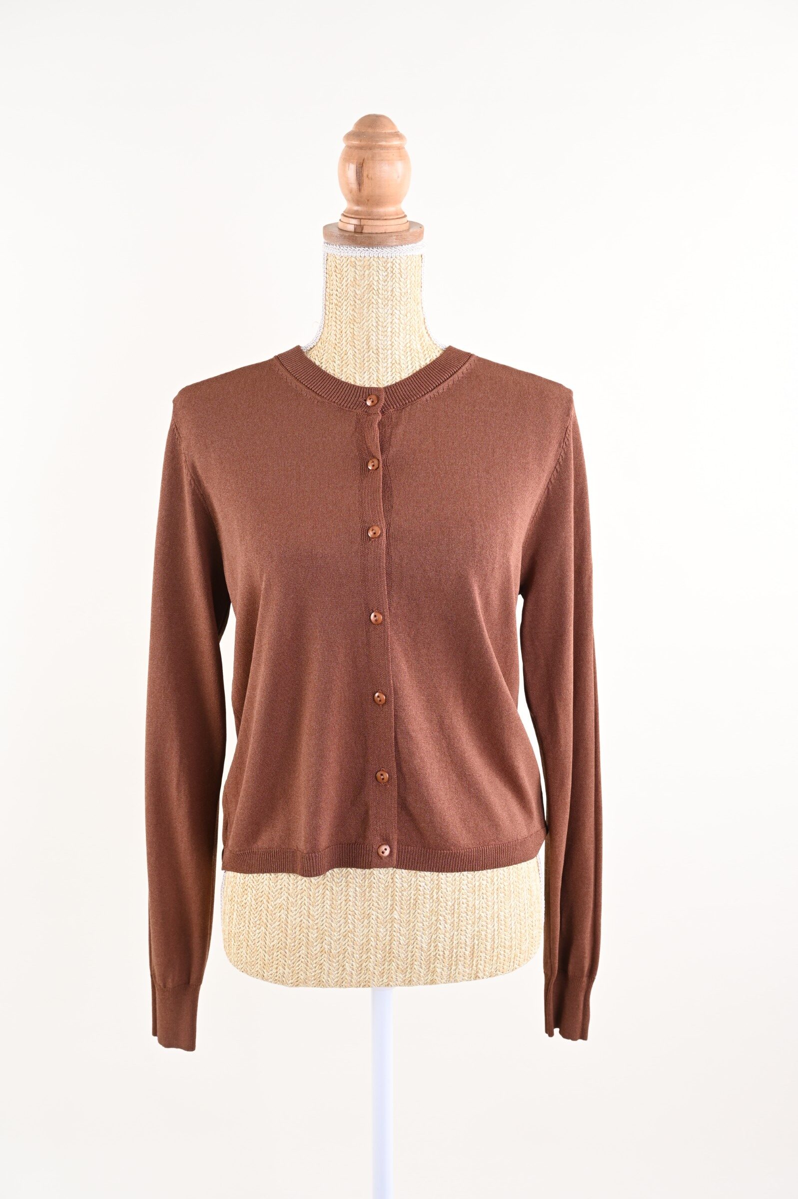 U417-06_TABACCO CARDIGAN GIROCOLLO CON CHIUSURA A BOTTONI - Tobacco, TU