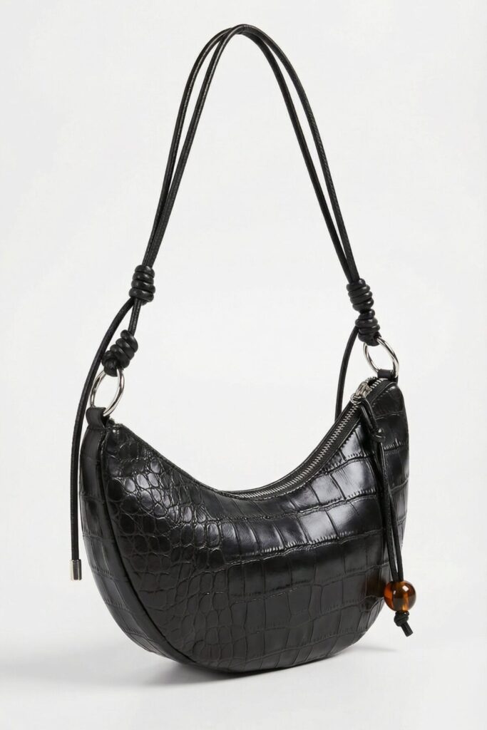 BORSA A SPALLA CON NODI DECORATIVI E CHIUSURA A ZIP 