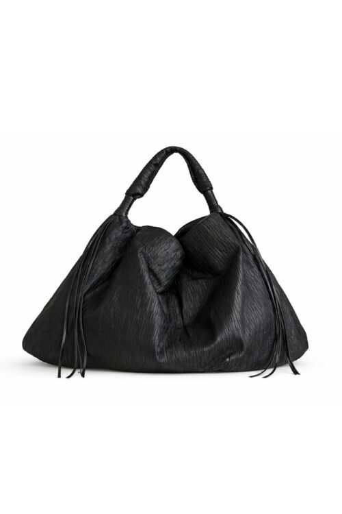 BORSA A SPALLA MORBIDA CON FRANGE E PELLE EFFETTO LAVORATO