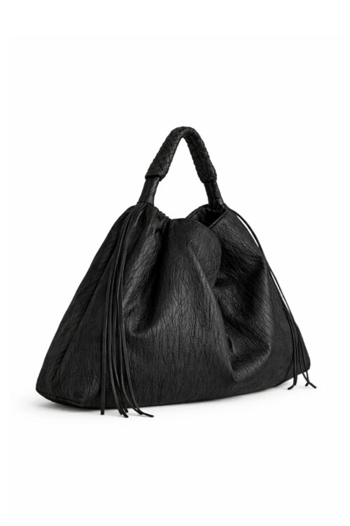 Alternative view of BORSA A SPALLA MORBIDA CON FRANGE E PELLE EFFETTO LAVORATO