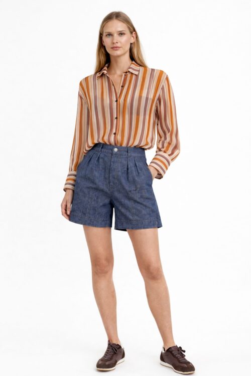 Alternative view of CAMICIA SEMITRASPARENTE A RIGHE