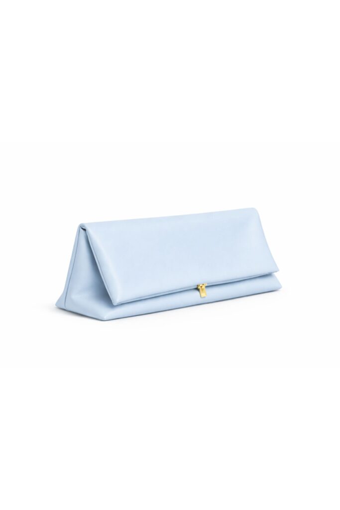 POCHETTE IN PELLE LISCIA A PORTAFOGLIO - Azzurro polvere, TU 