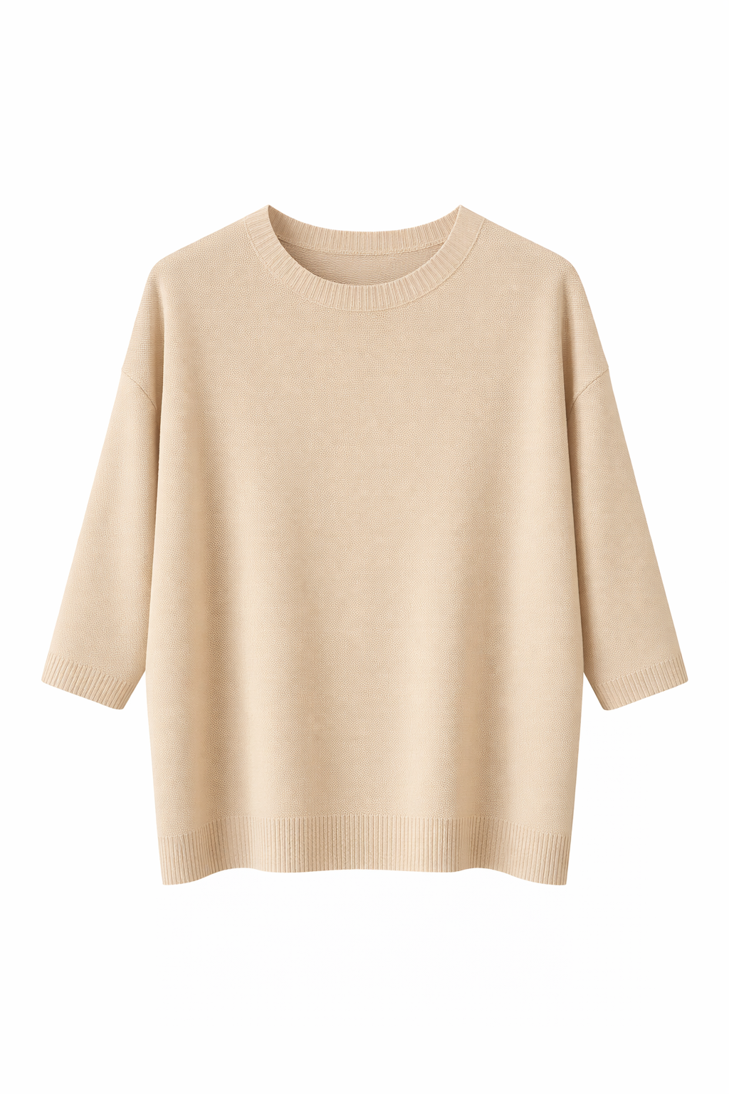 AL25063-06_BEIGE MAGLIA GIROCOLLO CON MANICA A 3/4 - Beige, TU