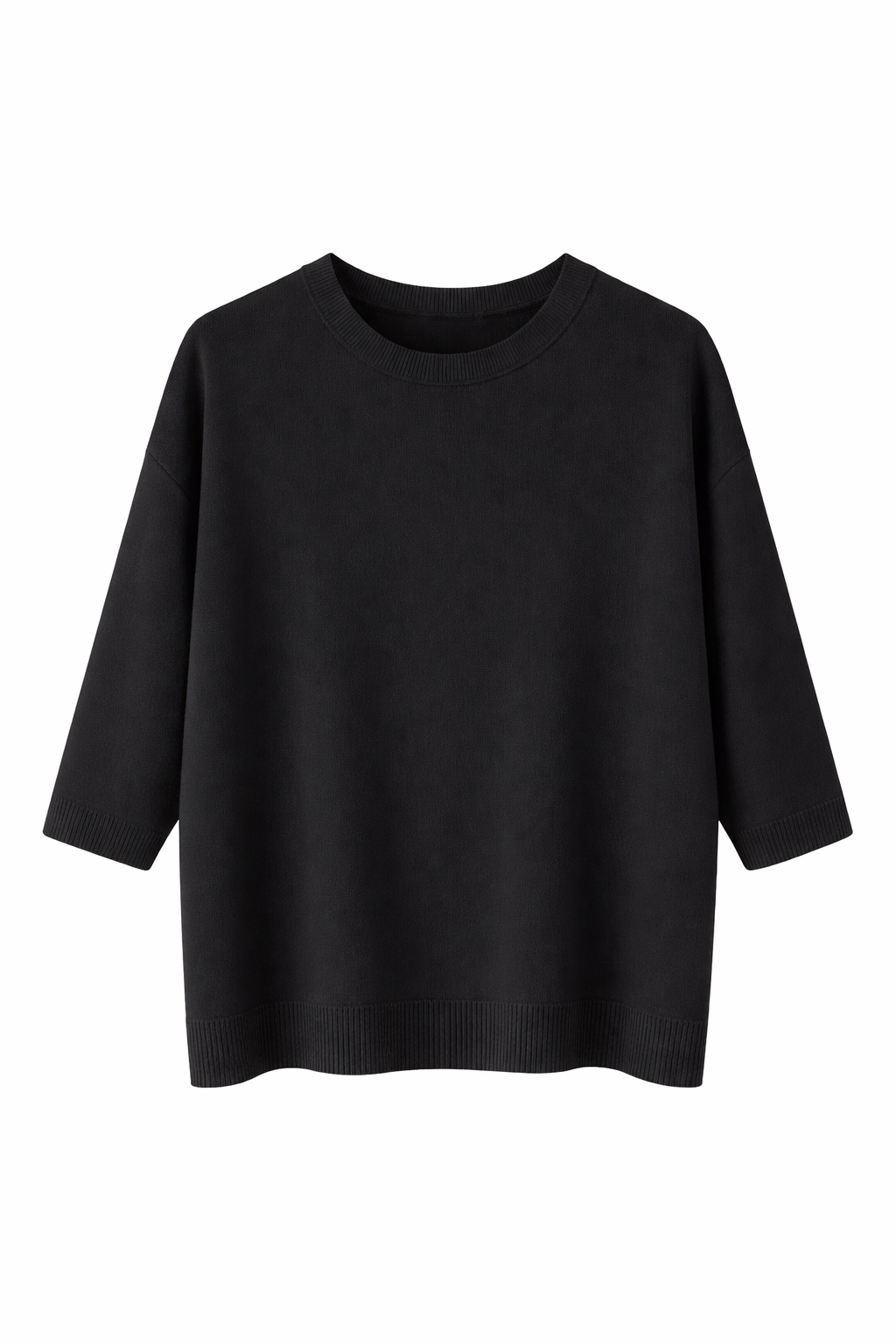 AL25063-06_NERO MAGLIA GIROCOLLO CON MANICA A 3/4 - Nero, TU