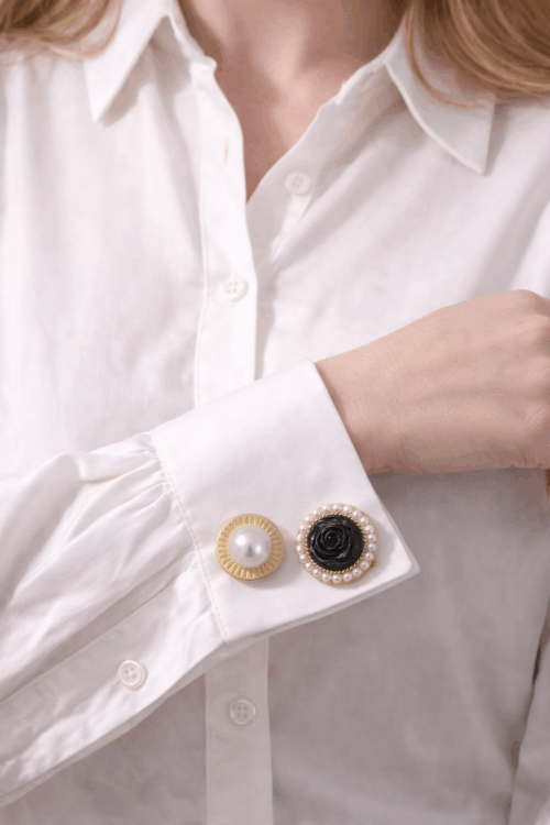 GEMELLI CON PERLA E ROSA NERA PER CAMICIA
