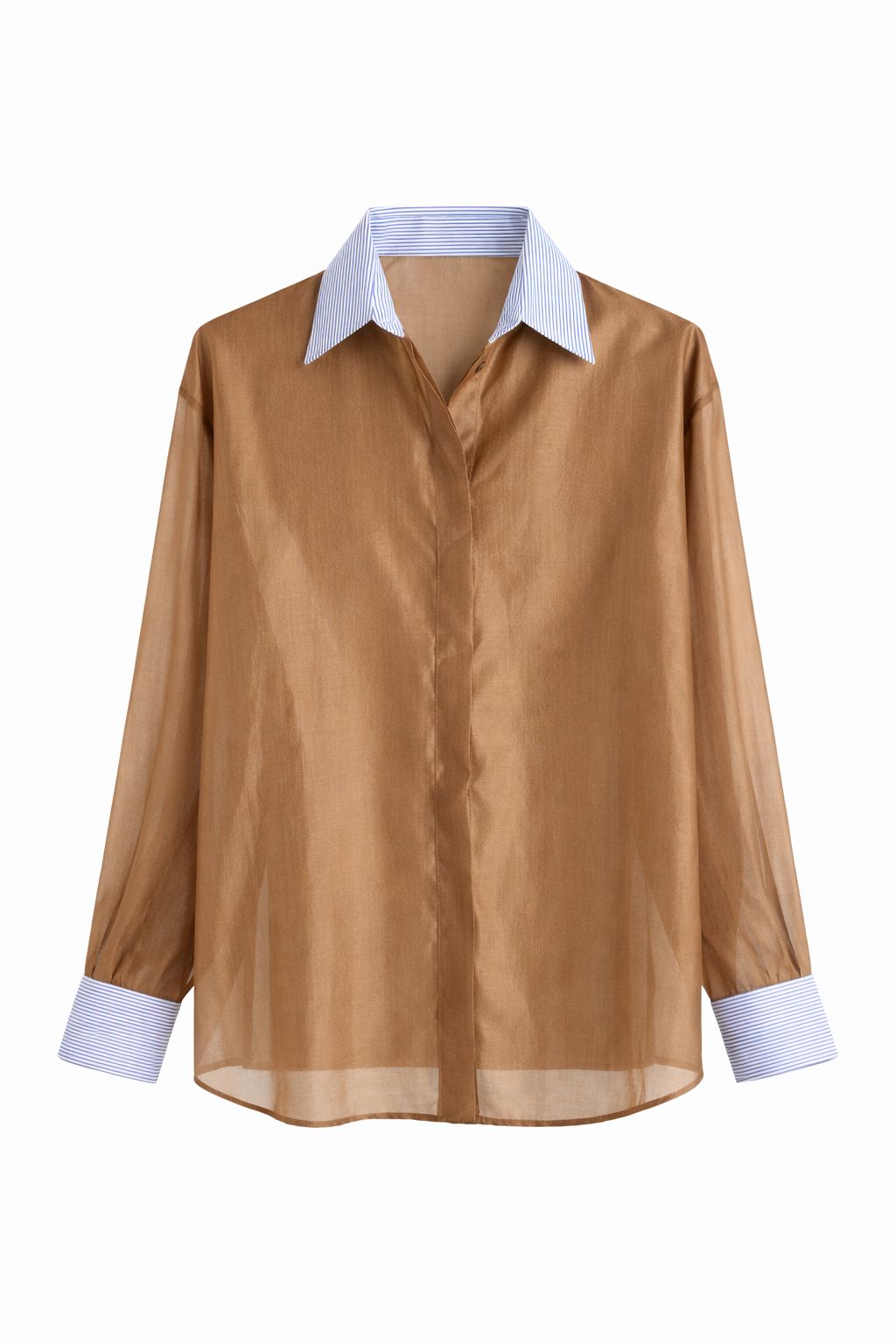 CAMICIA CON COLLETTO E POLSI IN TESSUTO A RIGHE - Image 2