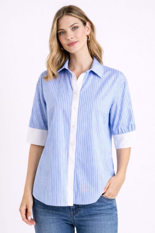 Alternative view of CAMICIA A RIGHE CON MANICHE CORTE