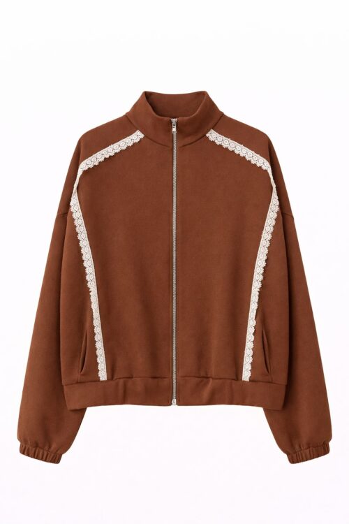 FELPA CON ZIP E INSERTI IN PIZZO