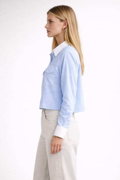 Alternative view of CAMICIA A RIGHE CON COLLETTO A CONTRASTO E TASCHINE FRONTALI