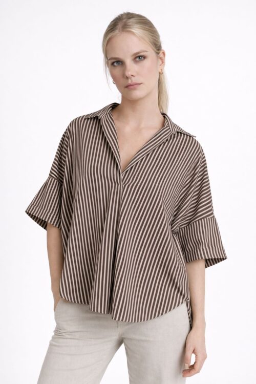 BLUSA A RIGHE CON SCOLLO A V