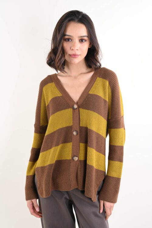 CARDIGAN DONNA CON RIGHE A CONTRASTO